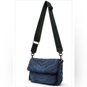 THINK ROYLN Quilted Crossbody Bag in Navy Blue denim bag